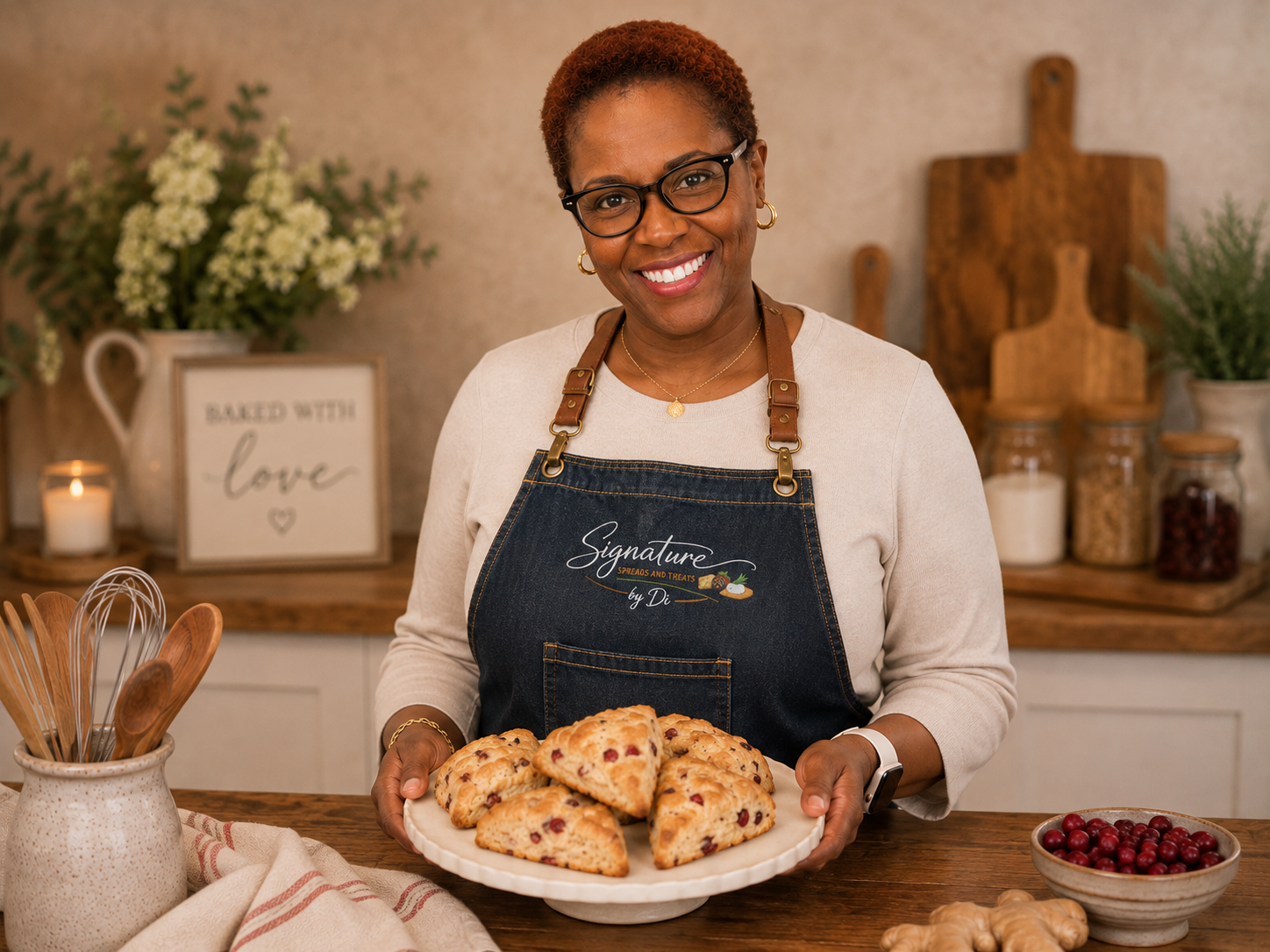 Signature scones served with jam and a warm beverage